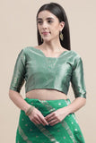 Manvaa Women Green Color Banarasi Silk Designer Weaving Saree (GWKS1206E)