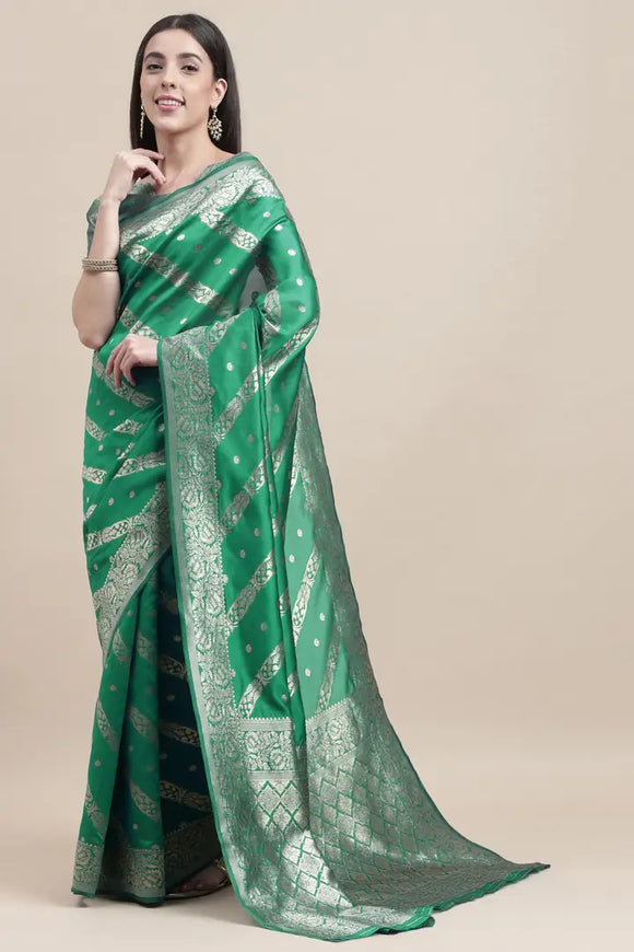 Manvaa Women Green Color Banarasi Silk Designer Weaving Saree (GWKS1206E)