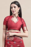Manvaa Women Red Color Kanjivaram Silk Designer Weaving Saree (GWKS1211D)