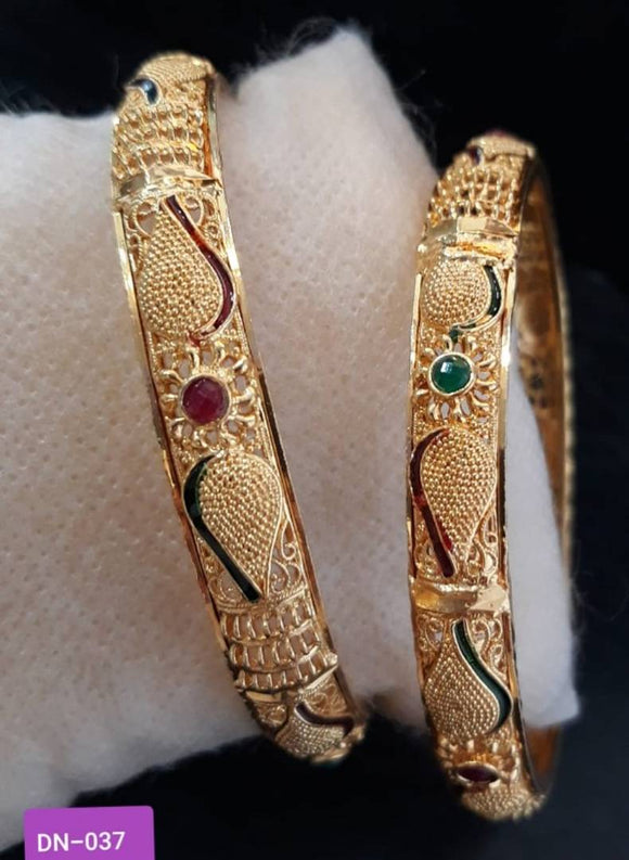 Gold Pleated Brass Kada Bangle Set of 2 (Pair) for Women's