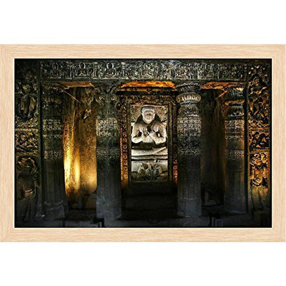 Artzfolio Buddha in Ajanta Cave India Canvas Painting Antique Gold Wood Frame