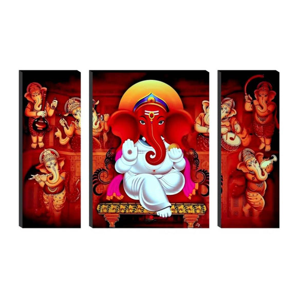 Pushpas Painting of Ganesha Set of 3 MDF Panel Digital Reprint 12 inch x 18 inch Painting (Without Frame, Pack of 3)