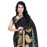 JustFashion Women's Black Banarasi Silk Saree With Blouse Piece