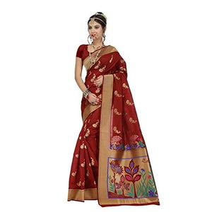 JUST FASHION Women's Red Traditional Banarasi Art Silk Zari work Saree With Blouse Piece (RDBN7374_Red)