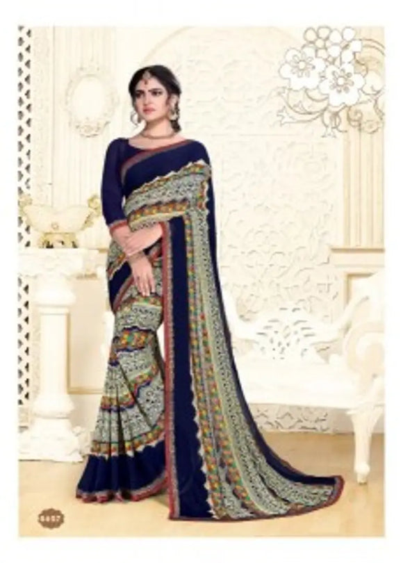 Trendy Printed Georggete Saree with Blouse