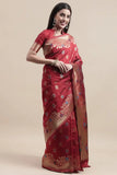Manvaa Women Red Color Kanjivaram Silk Designer Weaving Saree (GWKS1211D)